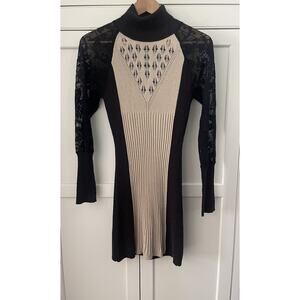 Yuka knit turtle neck dress size S black beige